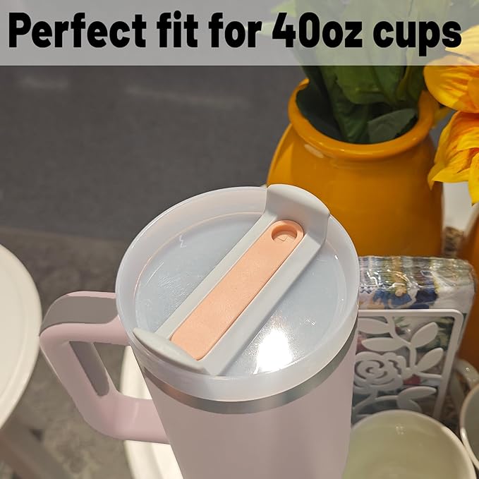 40 OZ Tumbler Lid Replacement - 2 Pack Spill Proof Covers for Stanley Travel Tumbler (Opaque - Rose Quartz)