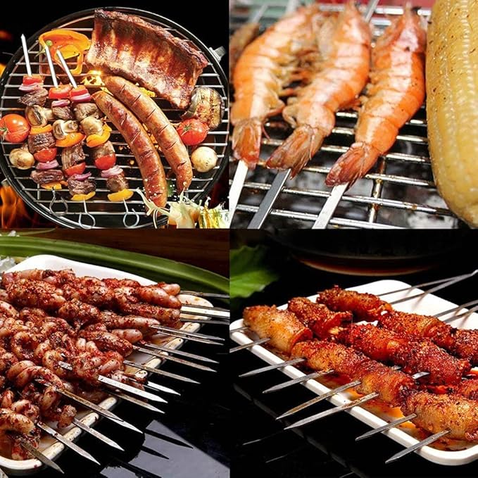 12PCS Kabob Skewers Flat Metal Stainless Steel BBQ Barbecue Skewer 14" Anti-Roll Heavy Duty Shish Kebob Sticks Wide Reusable Grilling Skewers Set for Meat Shrimp Chicken Vegetable Kebab Fork Sausage…