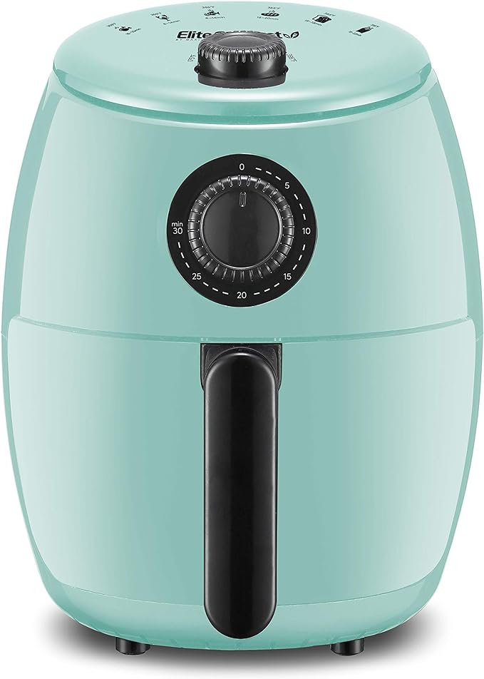Elite Gourmet EAF-0201BL Personal Compact Space Saving Electric Hot Air Fryer Oil-Less Healthy Cooker, Timer & Temperature Controls, 1000W, 2.1 Quart, Mint