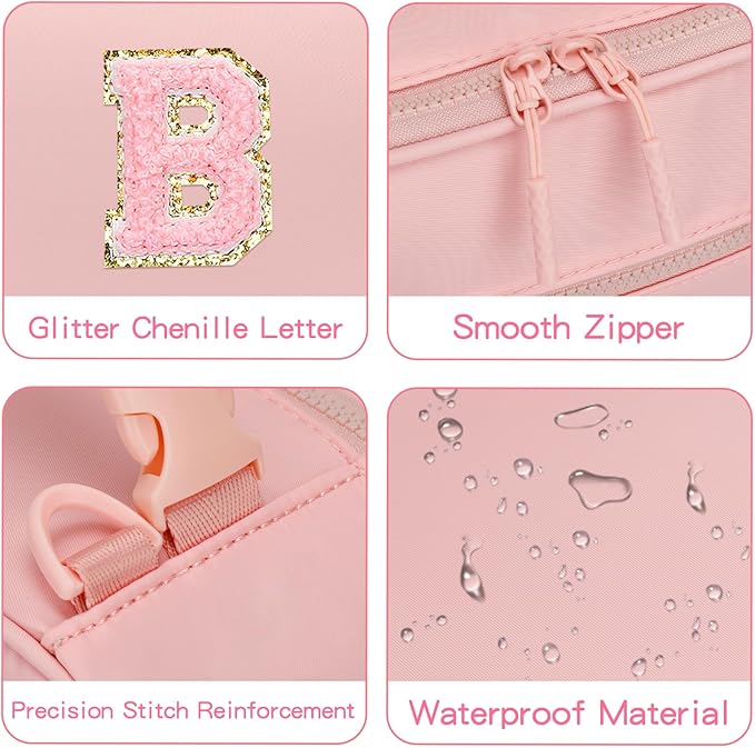 Initial Insulated Lunch Bag for Girls Kids, Back to School Gift, Reusable Leak-proof Lunch Box with Adjustable Strap for School Daycare Travel Picnic (Pink,B)