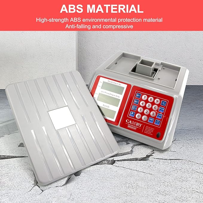 CAMRY Waterproof Commercial Food Scale IPX7 66lb / 30kg Digital Price Computing Meat Produce Weight Scale with White Backlight LCD for Farmers Market, Seafood, Rechargeable