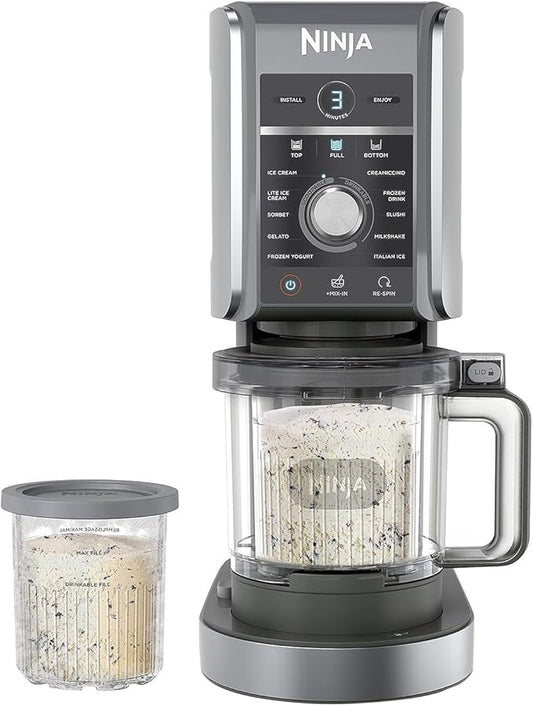 Ninja CREAMi Deluxe Ice Cream & Frozen Treat Maker for Ice Cream, Sorbet, Milkshakes, Frozen Yogurt, & More, 11-in-1, XL Capacity, Silver, Includes (2) Family-Sized 24 oz. Tubs, NC501