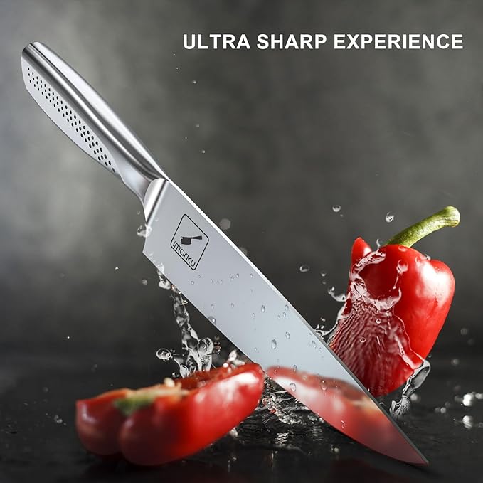 imarku Knife Set, 16PCS High Carbon Stainless Steel Kitchen Knife Sets with Block Ultra Sharp Knife Block Set, Japanese Knife Set with Dotted Non-slip Ergonomic Handle, Dark Brown, Best gifts