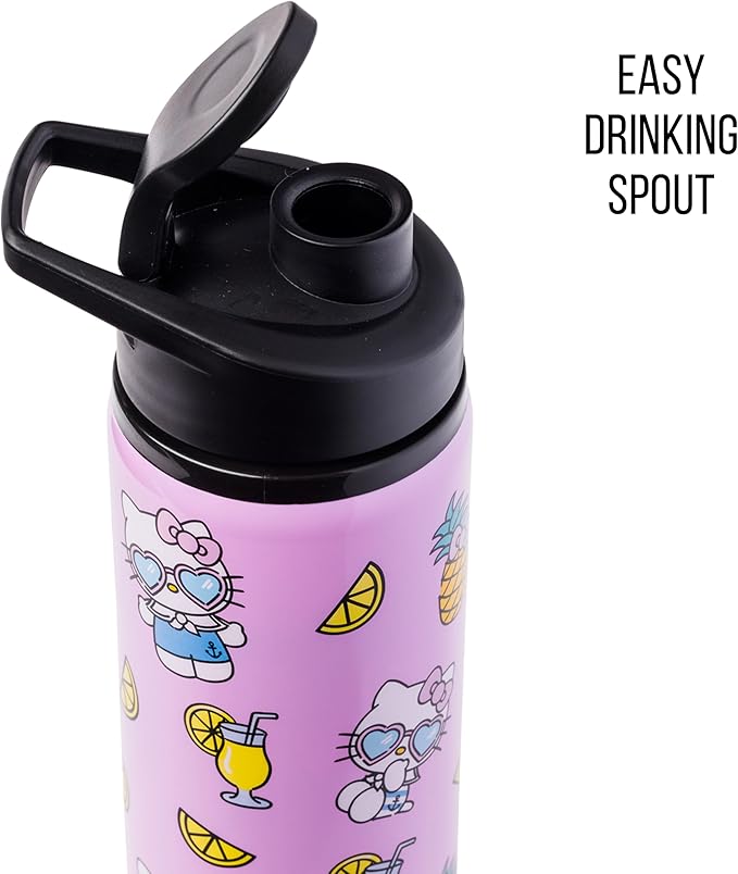 Silver Buffalo Sanrio Hello Kitty Summer Pineapples And Lemonade Stainless Steel Water Bottle, 25 Ounces