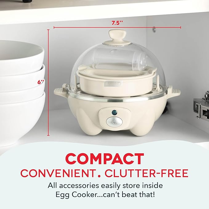 DASH Rapid Egg Cooker: 7 Egg Capacity Electric Egg Cooker for Hard Boiled Eggs, Poached Eggs, Scrambled Eggs, or Omelets with Auto Shut Off Feature - Cream