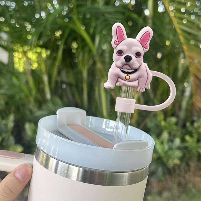 Velaco 7Pcs 0.4in/10mm Diameter Silicone Straw Covers Cap Compatible with Stanley 20 30&40 Oz Cup, Cute Dog Straw Topper for Stanley 40 Oz Tumbler with Handle, Dust-Proof Straw Caps for Water Bottle