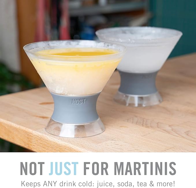 Host Freeze Insulated Martini Glasses Set of 4, Plastic Freezer Gel Chiller Double Wall Stemless Coupe and Cocktail Glass, 9 oz, Grey