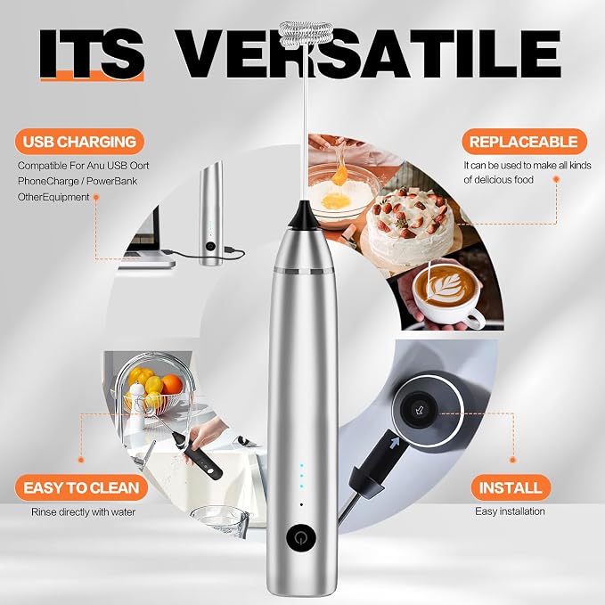 Milk Frother Rechargeable Handheld Electric Whisk Coffee Frother Mixer - Image 5