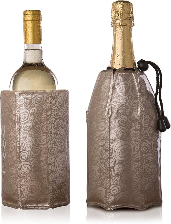 Vacu Vin Champagne & Wine Cooler Set - Flexible Insulated Chiller For Standard Size Bottles - Keeps Your Drinks Cold Longer - Lightweight & Easy To Use - Premium Design To All Occasions, Platinum