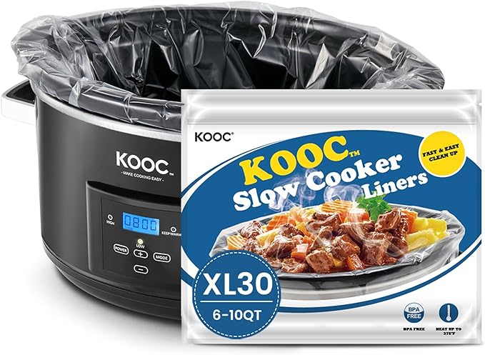 KOOC Slow Cooker Liners 14"x22" 30 Count Extra Large Size Disposable Pot Liners Cooking Bags Fit 6 qt to 10 qt Pot BPA Free Fresh Locking Seal Design