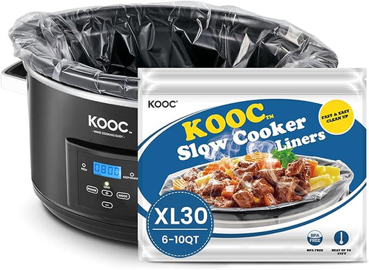 KOOC Slow Cooker Liners 14"x22" 30 Count Extra Large Size Disposable Pot Liners Cooking Bags Fit 6 qt to 10 qt Pot BPA Free Fresh Locking Seal Design