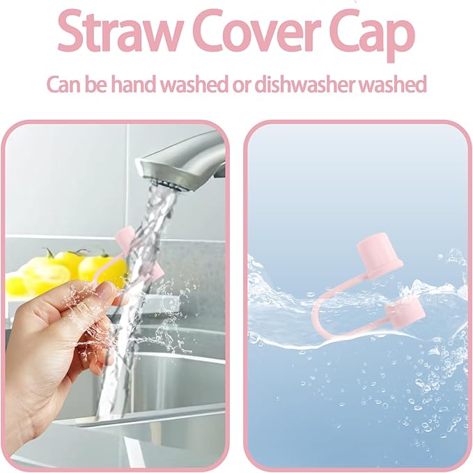 6PCS Silicone Straw Covers Cap Compatible with Stanley Cup 30-40 oz Tumbler with Handle 10mm Straw Toppers Reusable Straw Cover for Stanley Cup Accessories （Light Pink）