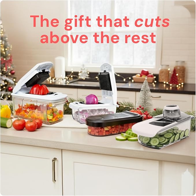 Fullstar Mandoline Slicer for Kitchen, Fruit Cutter, Cheese Grater, Cucumber Slicer, Veggie Spiralizer, Food Cutter & Kitchen Gadgets & Gifts with Safety Glove (11 in 1, Stainless Steel)