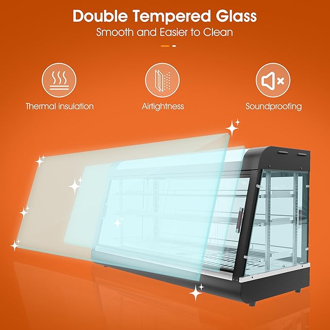 Whalefall 3-Tier Food Warmers Countertop, 48" Commercial Warm for Food Pizza Warmer w/ 3D Heating with Stainless Frame Sliding Glass Doors Pastry Display Case for Buffet Restaurant