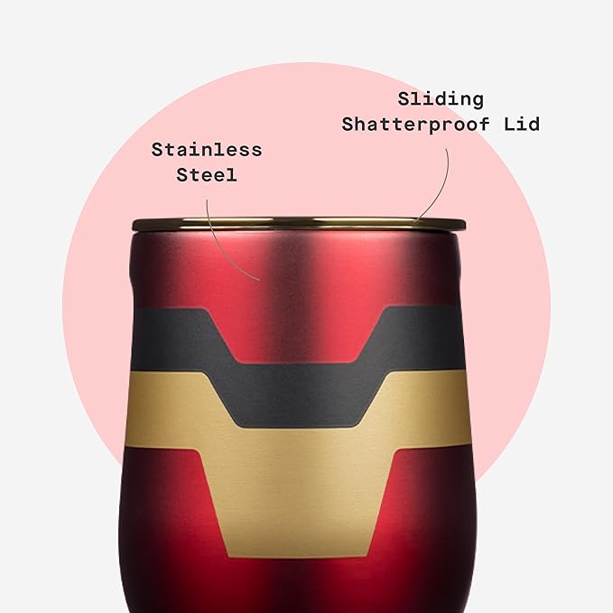 Corkcicle Stemless Insulated Wine Glass Tumbler - Keeps Beverages Cold 6 Hours & Hot 3 Hours - Stainless Steel - Easy-Grip - Summer Drinkware Gift - Keeps Drinks Ice Cold - 12 oz - Iron Man