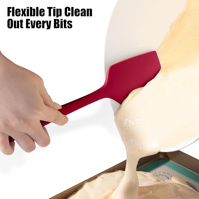 600°F Heat Resistant Silicone Spatula, Doosu High Temp Flexible Kitchen Rubber Bowl Scrapers Food Grade Seamless Baking Supplies Scratch-Proof for Scraping Non-Stick Pans (Red, 11.4in)