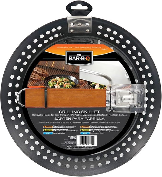 12" Non-Stick Grilling Skillet, Large Strainer with Removable Handle For Deep Frying Fried Food, Seafood & Vegetables, Grilling Basket for Indoor, Outdoor BBQ, Grill & Restaurants - Mr. Bar-B-Q 06750X