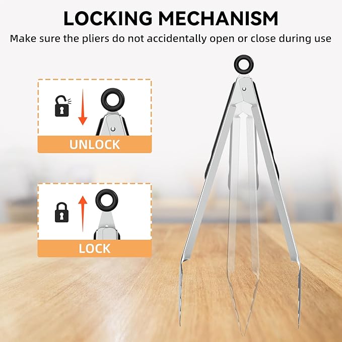 NileHome Tongs for Cooking, Professional Stainless Steel Cooking Tongs – Heat-Resistant for Grilling, BBQ, Serving Salad, Pasta, and Kitchen Use, Dishwasher Safe, Set of 9" 12", Silver