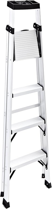 Rubbermaid 5.5 ft. Step Ladder, Aluminum Lightweight with Project Top, Silver, Tested to US Safety Standards, No Assembly Required