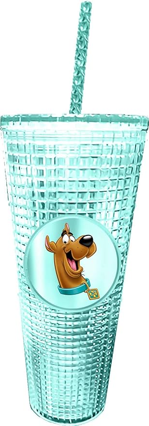 Spoontiques Diamond Tumbler, 20oz - Textured Cup w/Staw, Double Wall Insulated, BPA Free - Scooby Doo