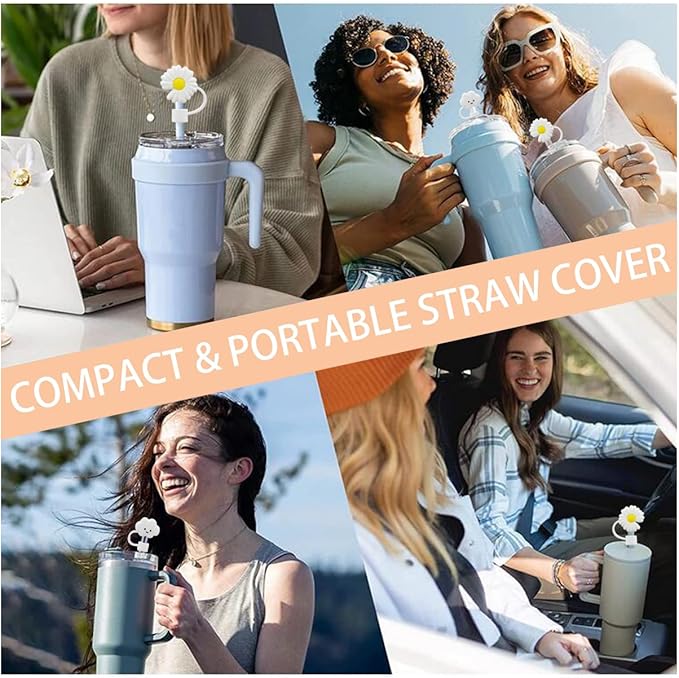 Flower Straw Cover Cap for Stanley Cup Silicone Straw Topper Compatible with 30&40 Oz Tumbler with Handle,Straw Tip Covers 10mm 0.4in for Straw Tip Covers (8Pcs Straw Cover)