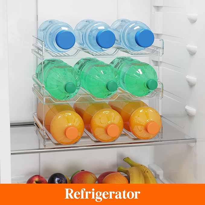 Lifewit Stackable Water Bottle Organizer for Cabinet, Water Bottle Holder, Kitchen Pantry Organization and Storage, Plastic Fridge Wine Racks, Tumbler Travel Mug Cup Holder, 3Pack, Hold 9 Bottles