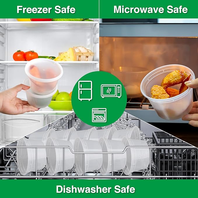 Deli Food Containers with Lids 16 oz-20 Pack Meal Prep Containers Food Storage Containers with Lids Stackable, Leakproof, BPA Free, Microwave Dishwasher Freezer Safe for Takeout Meal