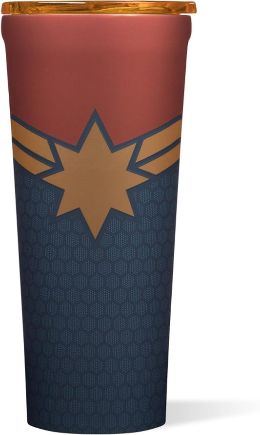Corkcicle Disney Tumbler - Triple-Insulated Stainless Steel - Keeps Drinks Cold 9 Hours - Spill-Proof Lid - Reusable - Summer Drinkware Gift - Keeps Drinks Ice Cold - 24 oz - Captain Marvel