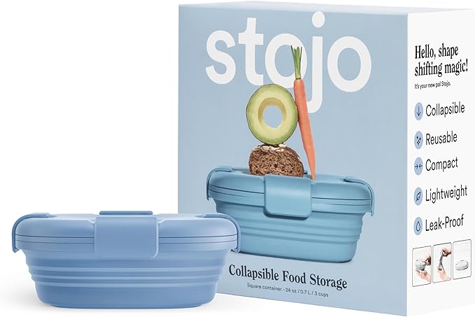 STOJO Collapsible Sandwich Box – 24oz, Reusable Food Storage Container, Silicone Bowl for Hot/Cold Food – Meal Prep, Lunch, Camping, Hiking – Dishwasher Safe (Set of 1, Steel)