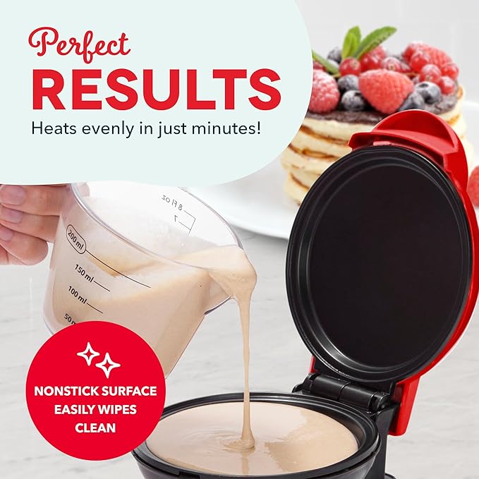 DASH Mini Maker Electric Round Griddle for Individual Pancakes, Cookies, Eggs & other on the go Breakfast, Lunch & Snacks with Indicator Light + Included Recipe Book - Red