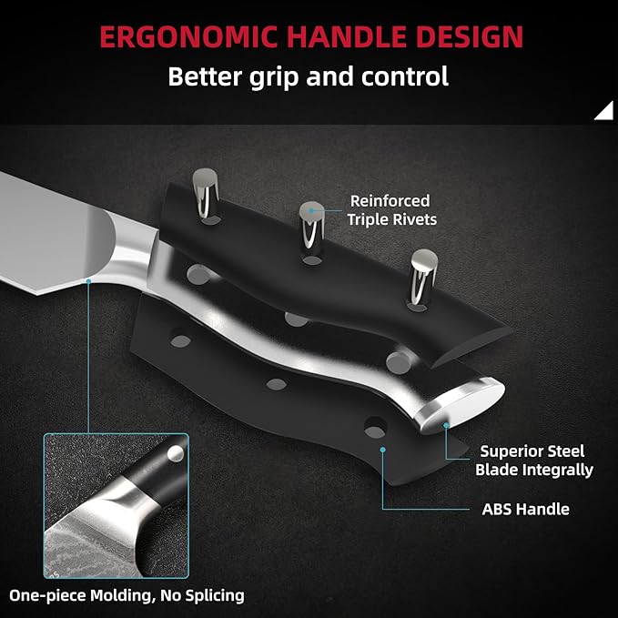 NANFANG BROTHERS Knife Sets, 9 Pieces Damascus Kitchen Knife Set with Block, ABS Ergonomic Handle for Chef Knife Set, Knife Sharpener and Kitchen Shears, Knife Block Set