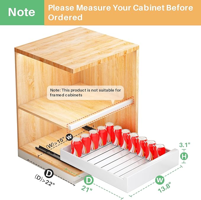 2Pack Pull out Cabinet Organizer, 21"Deep, Heavy Duty Full-extension Slide out Drawers for Kitchen Cabinet, Roll out Shelf Storage with Nano Adhesive for Pots, Bathroom, Pantry, Home, White