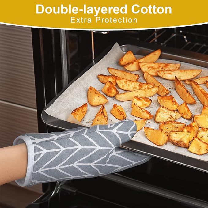 AUAUY Oven Mitts and Pot Holders 6PCS Set, 392°F Heat Resistant Cooking Gloves and Hot Pads Baking Mittens BBQ Gloves, Top Kitchen Gadgets, Non-Slip Kitchen Mittens for Oven Cooking Baking Grilling
