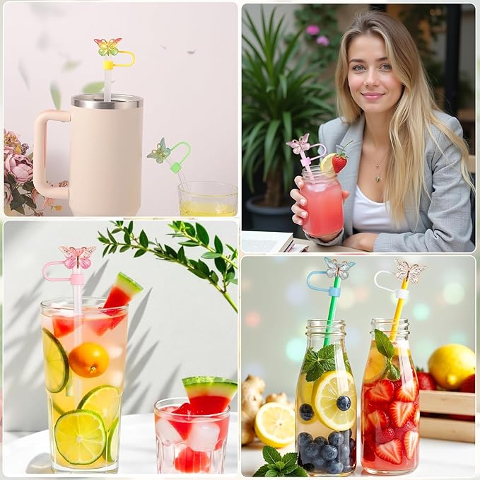 8 PCS Butterfly Straw Cover, Straw Toppers for Stanley 30&40 Oz Tumbler, Cute Straw Caps in Various Shapes Silicone Straw Covers Cap for 0.4 Inch/10 mm Straw Tips
