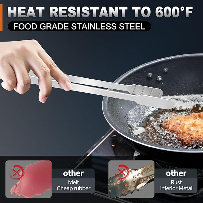 16 Inch long Kitchen Tweezers - 2 Pack large Tweezer Tongs for Cooking, Heavy Duty Stainless Steel Heat Resistant 600°F Food tweezers, Dishwasher safe