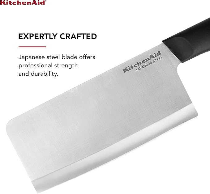 KitchenAid Classic Cleaver Knife with Custom Fit Blade Cover, 6 inch, Sharp Kitchen Knife, High Carbon Japanese Stainless Steel Blade, Meat Cleaver, Black