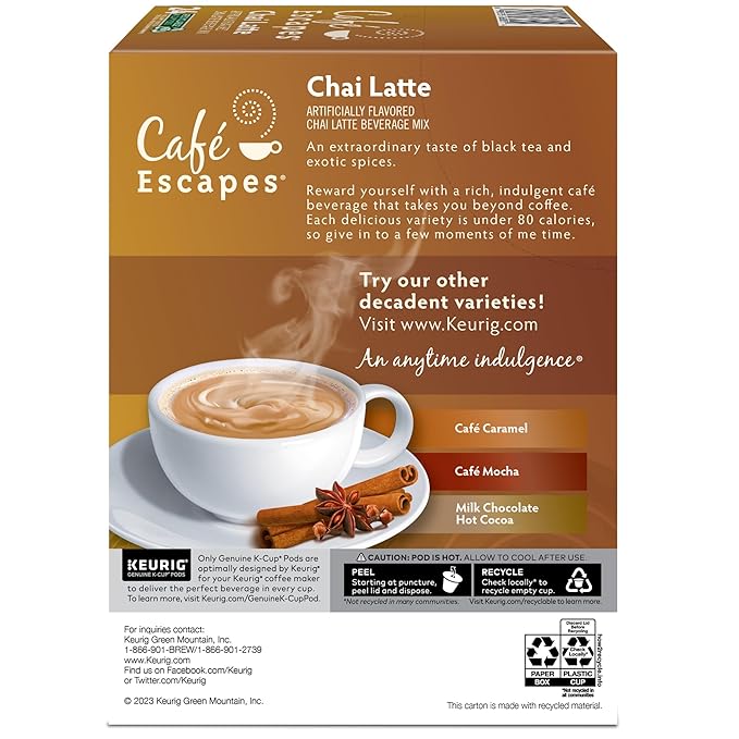 Cafe Escapes Chai Latte Keurig Single-Serve K-Cup Pods, 96 Count