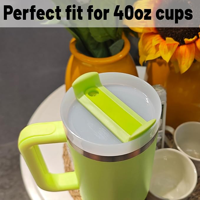40 OZ Tumbler Lid Replacement Fit for Stanley Cup, 2 Pack Clear Replacement Lids Fit for Stanley Travel Tumbler, Spill Proof Tumbler Covers for Stanley Cup Accessories (Clear - Bright Lime)