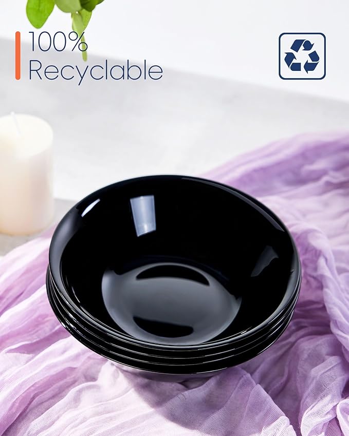 14 OZ (16 OZ MAX) Black Opal Glass Cereal Bowl Set of 6, 6.5 inch Dishwasher & Microwave Safe Round Bowls for Soup, Salad and Rice