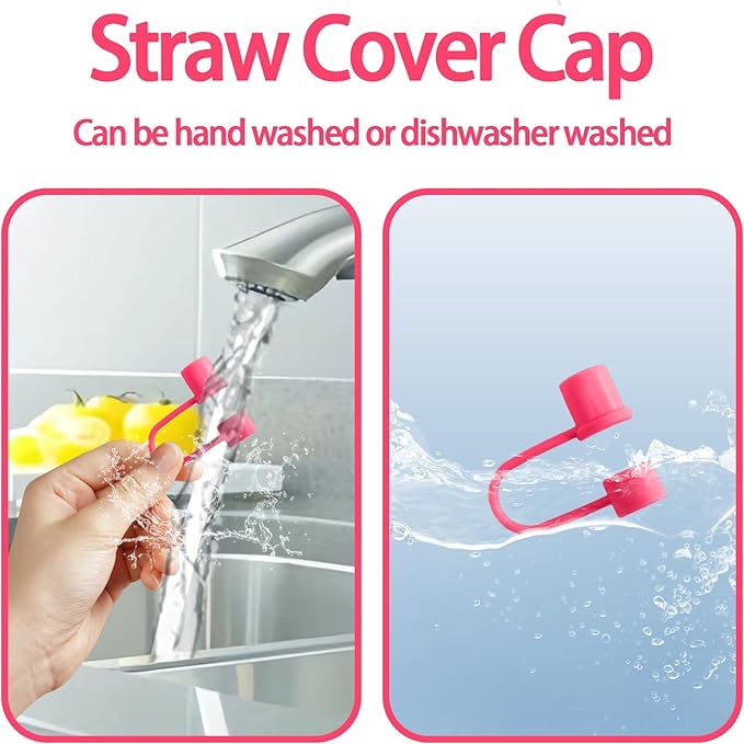 6PCS Silicone Straw Covers Cap Compatible with Stanley Cup 30-40 oz Tumbler with Handle 10mm Straw Toppers Reusable Straw Cover for Stanley Cup Accessories （Rose Red）
