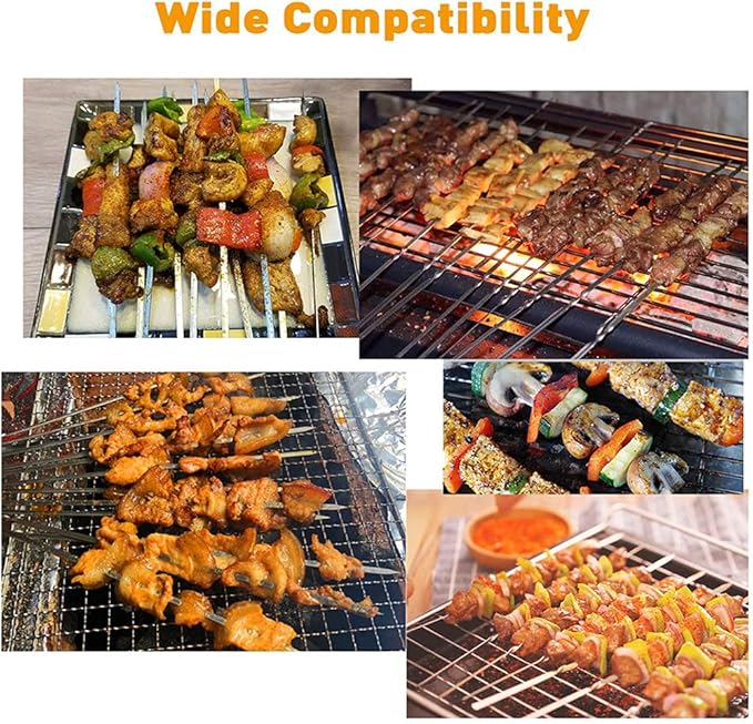12PCS Kabob Skewers Flat Metal Stainless Steel BBQ Barbecue Skewer 14" Anti-Roll Heavy Duty Shish Kebob Sticks Wide Reusable Grilling Skewers Set for Meat Shrimp Chicken Vegetable Kebab Fork Sausage…