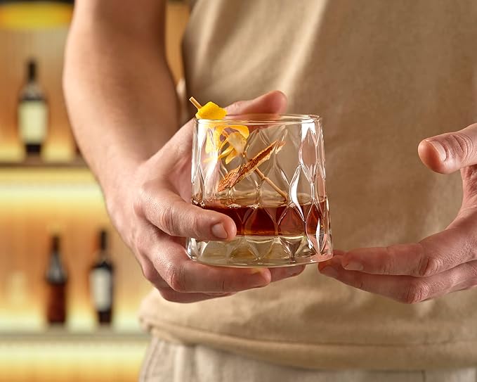 Pasabahce Premium Whiskey Glasses Set Of 4 - Exclusive Cocktail, Scotch, Bourbon, Liquor, Rum Glasses - Old Fashioned Glasses - 10.25 Oz Drinking Glasses - Perfect for Parties, Gifts