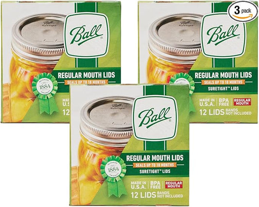 Ball Mason Jar Lids, Regular Mouth, 12 CT (Pack of 3)