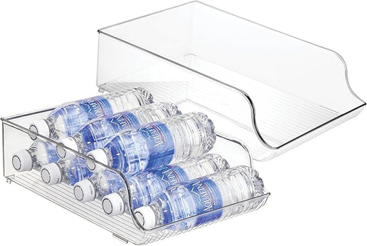 iDesign Plastic Water Bottle Organizer for Fridge, Bottle Holder for Kitchen and Pantry, Clear, 2-Pack