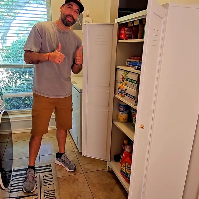 SISESOL Metal Storage Cabinet with Doors and Shelves,White Storage Cabinet with Leg & Vent Hole,Food Pantry Cabinets,5 Tier Metal Pantry,Tall Large Cupboard for Home,Kitchen,Dining/Living/Laundry Room