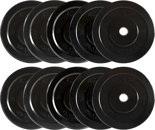 CAP Barbell 2-Inch Olympic Bumper Plate Weight Set with 6 Post Rack | 100-370 lbs | Multiple Options