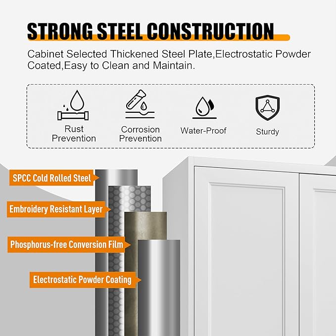 71" Tall Metal Storage Cabinet, Kitchen Pantry Storage Cabinets with Doors and 4 Shelves, White Pantry Cabinet, Utility Kitchen Cupboard, Large Steel Cabinets for Dining, Office, Living Room