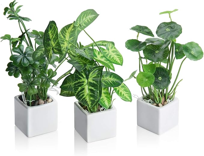 MyGift Set of 3 Artificial Plants, Faux Potted Plants Indoor, Small Fake House by MyGiftHome