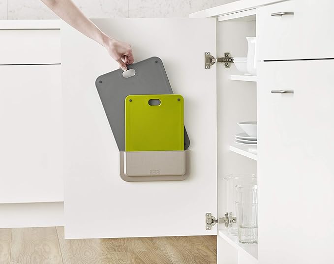 Joseph Joseph DoorStore Chop Cutting Board Set with Storage Case 3M Adhesive Wall and Cabinet Door Mount, 2-Piece, Multicolored