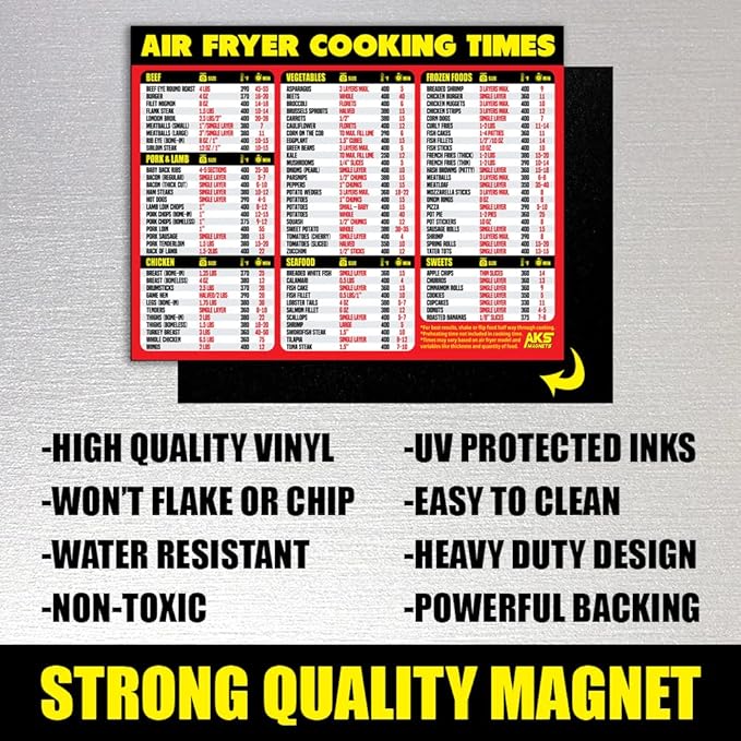 Air Fryer Magnetic Cheat Sheet - Large Print Easy to Read Airfryer Accessory - Air Fryer Cooking Times Chart Magnet, Airfry Cookbook Guide, Kitchen Cheat Sheet, Airfryer Oven Accessories 2025 (Red)
